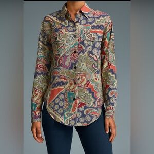 Diane Gilman / Soliloquy Paisley Patchwork Button Down Blouse Multicolor Size L